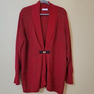 Calvin Klein  Woman 3X Red‎ Metallic Cardigan Holiday Valentines Christmas